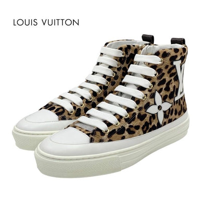 Louis Vuitton Stellar Line Sneakers Shoes Harako Leather Brown White Unused