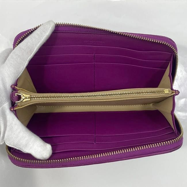 Bottega Veneta Round Zipper Long Wallet Purple Intrecciato