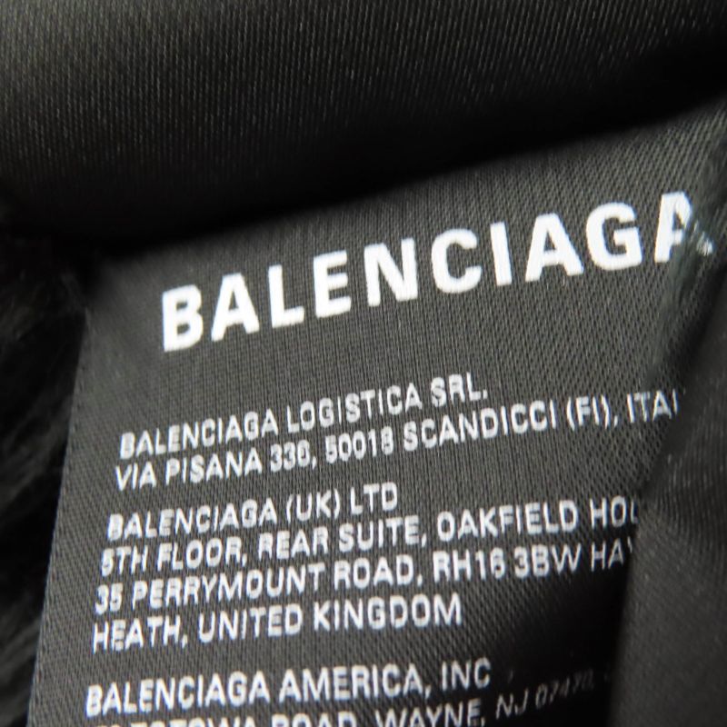 Balenciaga 719232 Faux Fur Large Shawl With Logo Tag And Hood Black 156 X 48cm