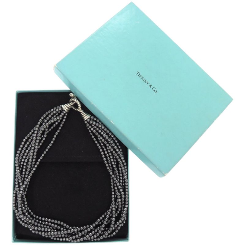 Tiffany & Co 8-strand Choker Beaded Hematite 925 Silver Necklace 0624 Tiffany &