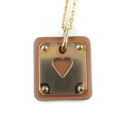 Hermes Asdecourt Heart Necklace Pink Gold Brown Stamped Z With Box And Storage