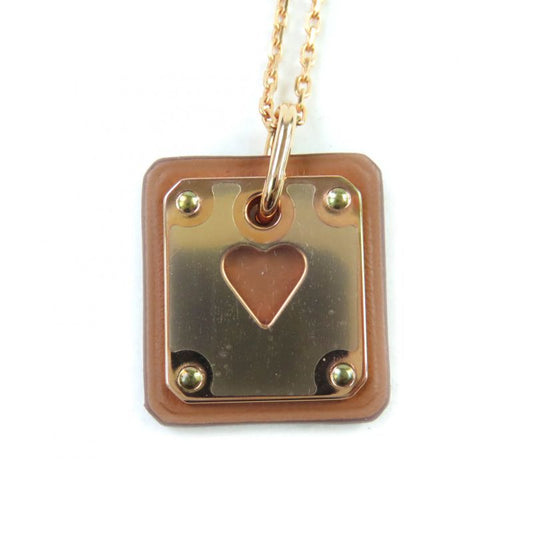 Hermes Asdecourt Heart Necklace Pink Gold Brown Stamped Z With Box And Storage