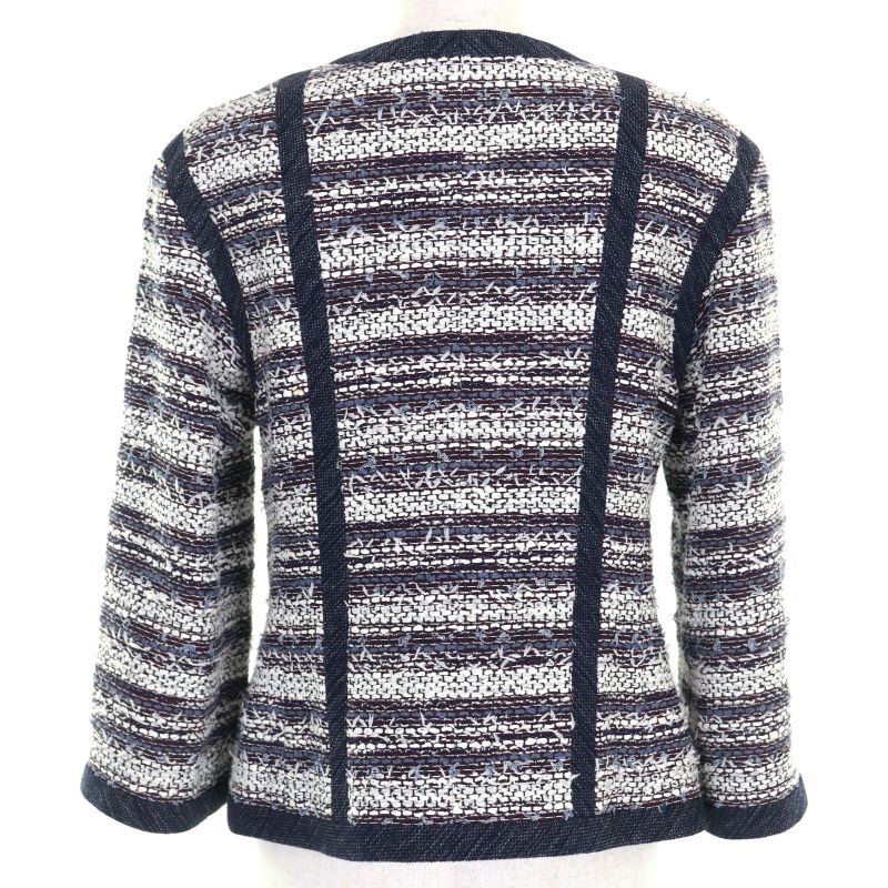 CHANEL P45580v33648 Cotton Lined 100% Silk Tweed Collarless Jacket With Coco