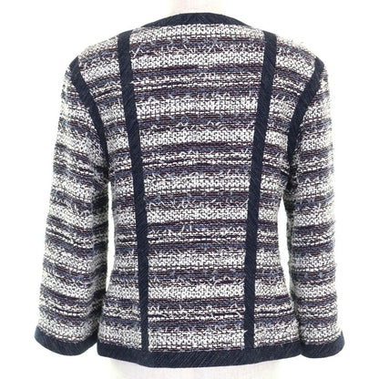 CHANEL P45580v33648 Cotton Lined 100% Silk Tweed Collarless Jacket With Coco