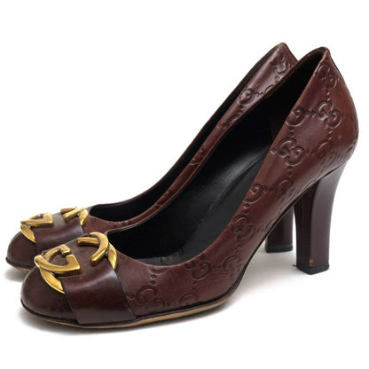 Gucci/Gucci Pumps Shoes Women Leather Dark Brown Interlocking Leather Sole High