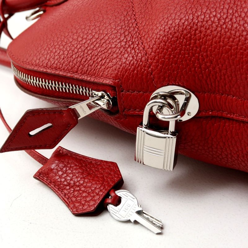 Hermes Bolide 31 Handbag Taurillon Clemence □O Engraved Red Silver Hardware