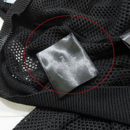 Prada Mesh Cardigan Knit Long Sleeves Crew Neck Woven Cut 38 Black Women Used