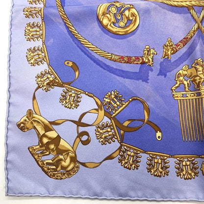 Hermes Carré 42 Golden Knight 100% Silk Scarf Blue Used 005541