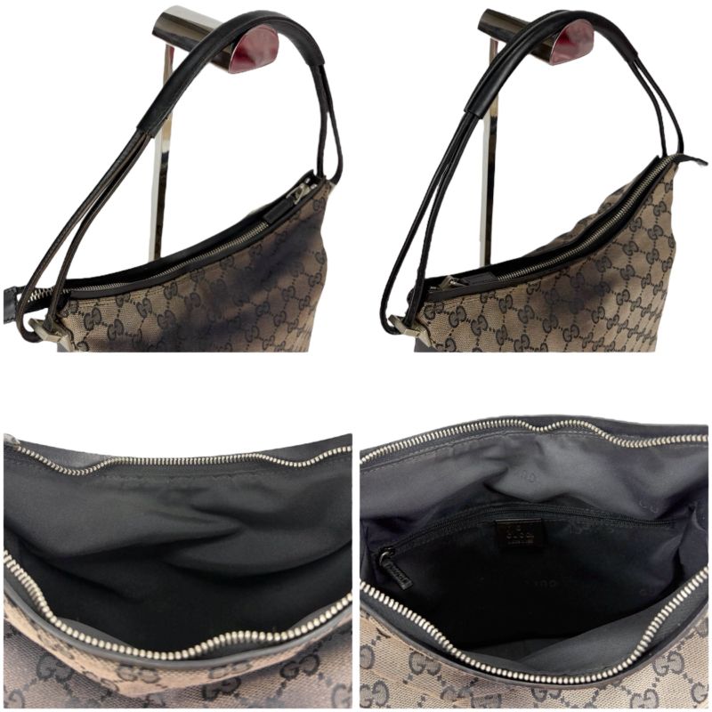 Gucci One Shoulder Bag GG Canvas Nylon Leather Dark Brown Hobo Soho