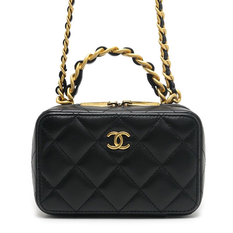 Chanel Chain Shoulder Bag Lambskin Black Matelasse 2WAY