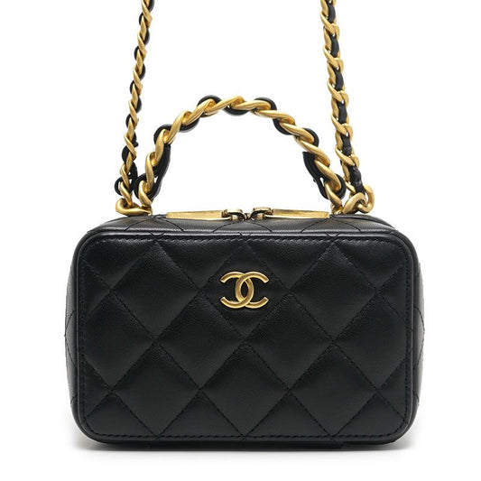Chanel Chain Shoulder Bag Lambskin Black Matelasse 2WAY
