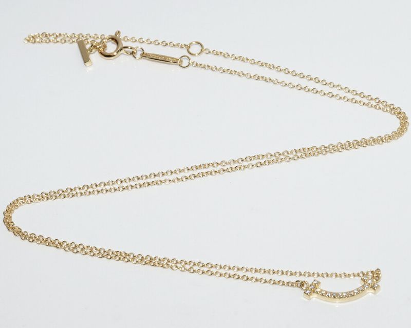 Tiffany & Co Pendant Necklace 18K Yellow Gold Diamond 003ct T-smile Pendant