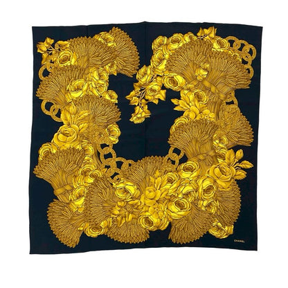 Chanel Tassel Floral Coco Mark Silk Scarf Women's Apparel Accessories Black