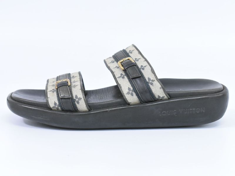 Authentic Louis Vuitton LV Monogram Comfort Sandals 36 Leather Canvas Black