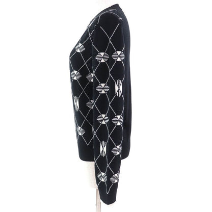Hermes 22SS 100% Cashmere Argyle Pattern Long Sleeves Knit Sweater Black White