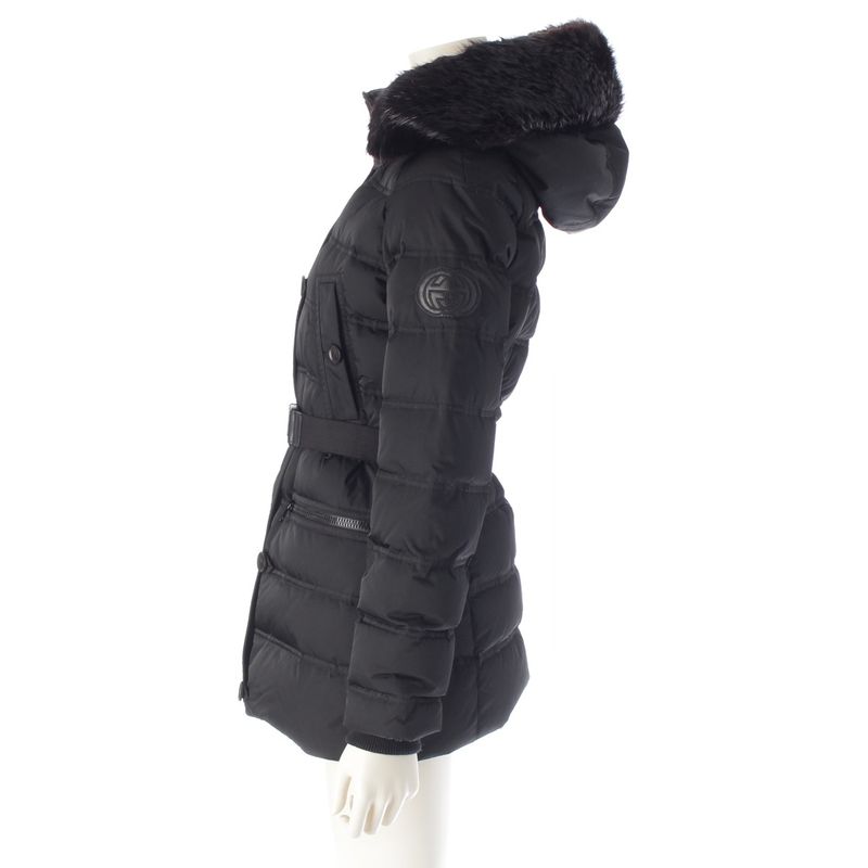 Gucci Beaver Fur Ggleather Patch Belted Down Coat Outerwear 319495 Black 36