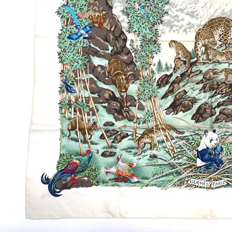 Hermes Carre 90 Sichuan Ivory X Multicolor Scarf 100% Silk