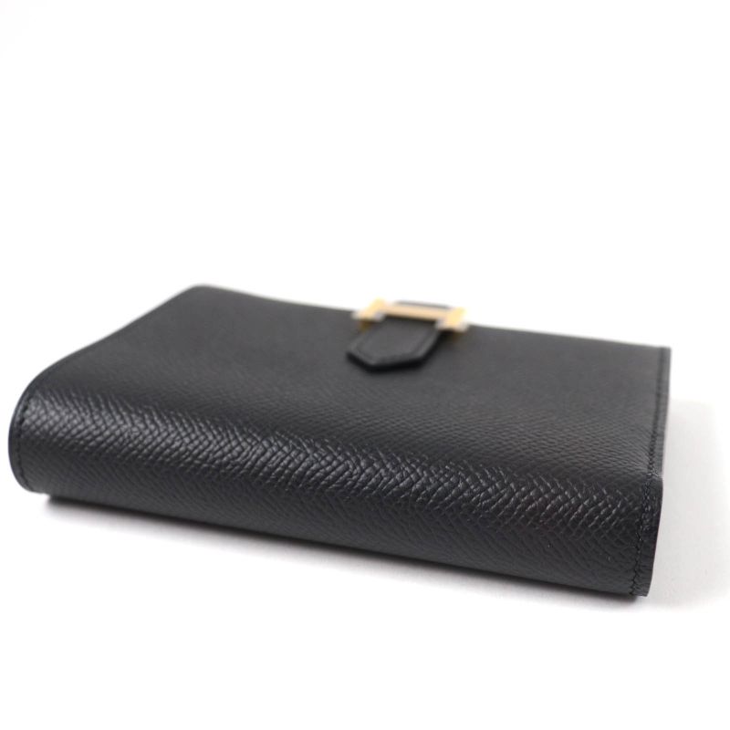 Hermes Bearn Compact Gold Hardware Vaux Epson Bifold Wallet Black With W