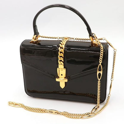 Gucci Condition Black Patent Leather Sylvie 2-Way Handbag