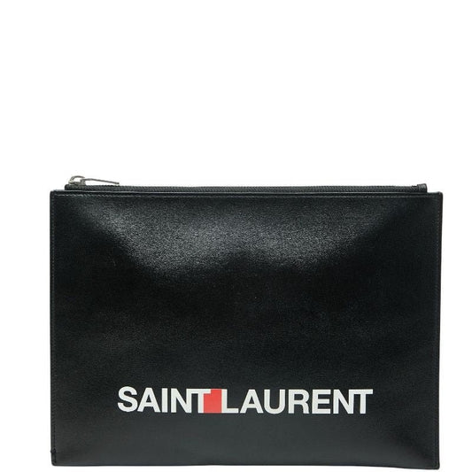 Saint Laurent Logo Clutch Bag Second Black Multicolor Leather Women