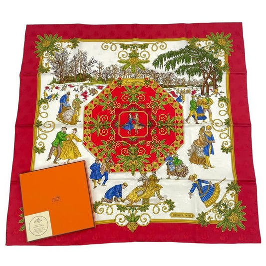 Hermes Carre 90 Large Scarf Silk Joies D'hiver Winter Fun Red Box