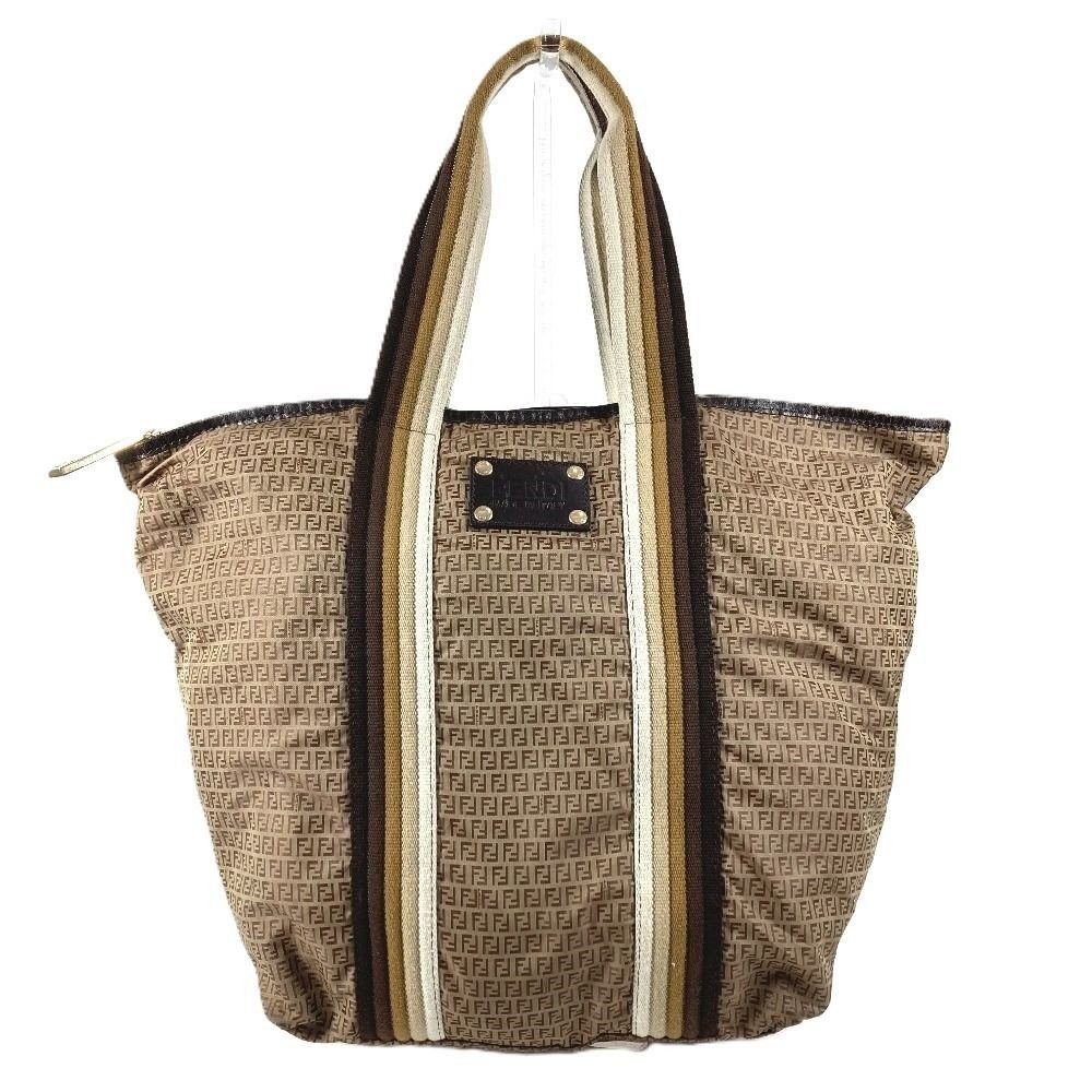 Fendi Shoulder Bag Logo Zucchino Nylon Beige