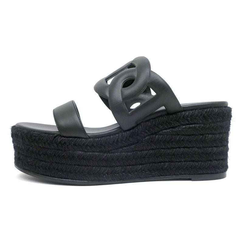 Hermes Espadrille Itea Sandals Rope Wedge Heel Black 38 Shoes