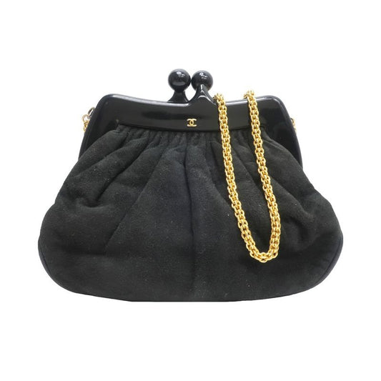 Chanel Clasp Chain Shoulder Bag Suede Xplastic Black Gdhardware
