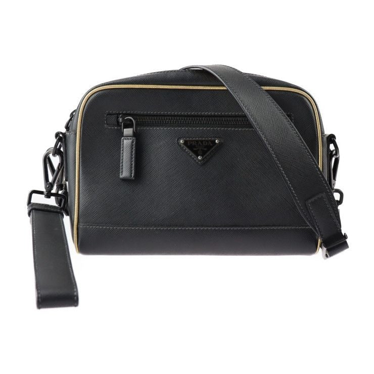 Prada Shoulder Bag 2 Vh063 Saffiano Leather Black Gold Tone Triangle Logo