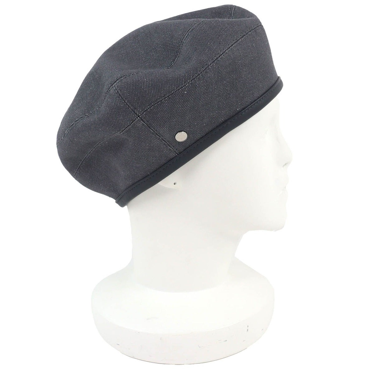 Hermes Saint Honore Cotton Series Button Leather Trimming Beret Hat Gray — view 3