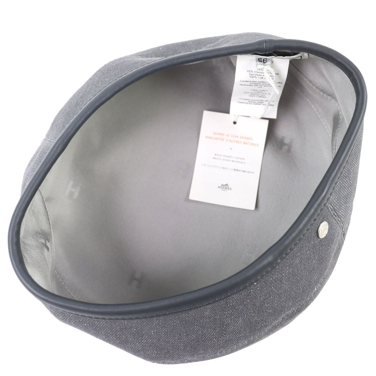 Hermes Saint Honore Cotton Series Button Leather Trimming Beret Hat Gray — view 5