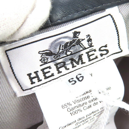 Hermes Saint Honore Cotton Series Button Leather Trimming Beret Hat Gray — view 7