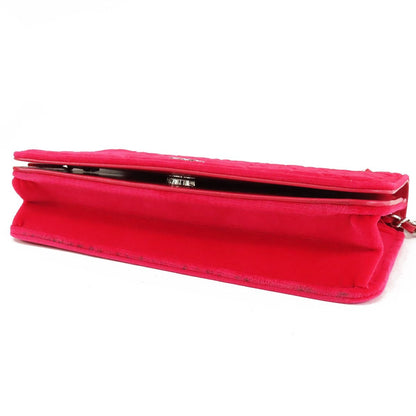 Chanel Camellia Wallet Chain Red Pink Silver Velour Leather Shoulder Bag — view 3