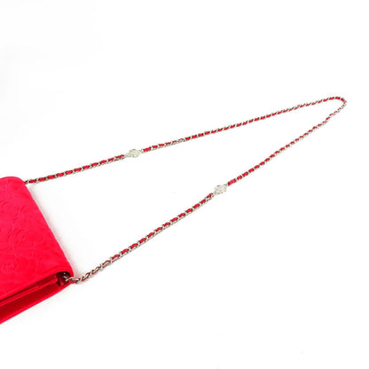 Chanel Camellia Wallet Chain Red Pink Silver Velour Leather Shoulder Bag — view 4