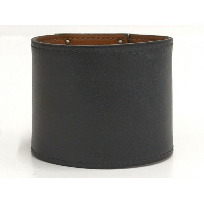 Hermes Bangle Kerry Dog Extreme Leather Plated Black Silver — view 2