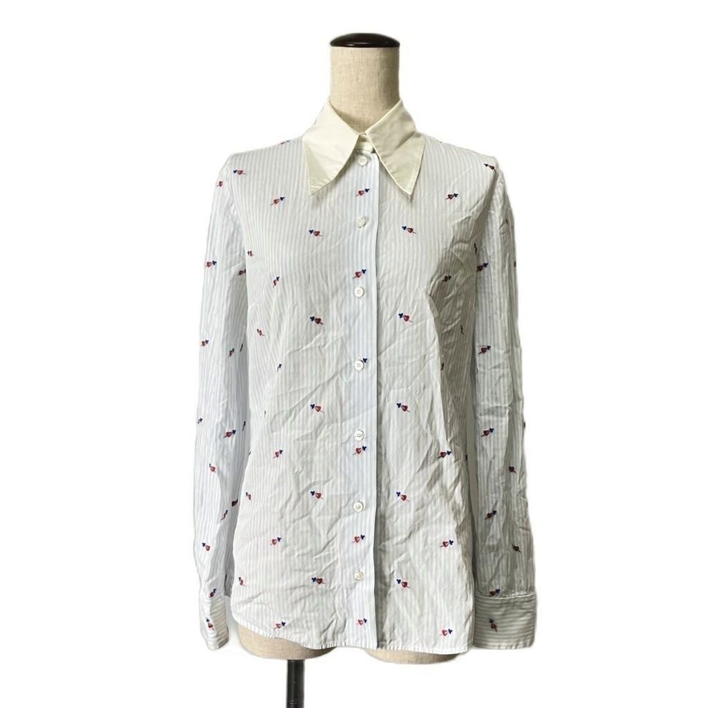 Gucci Striped Shirt Heart Sword Long Sleeve 38 Sky Blue