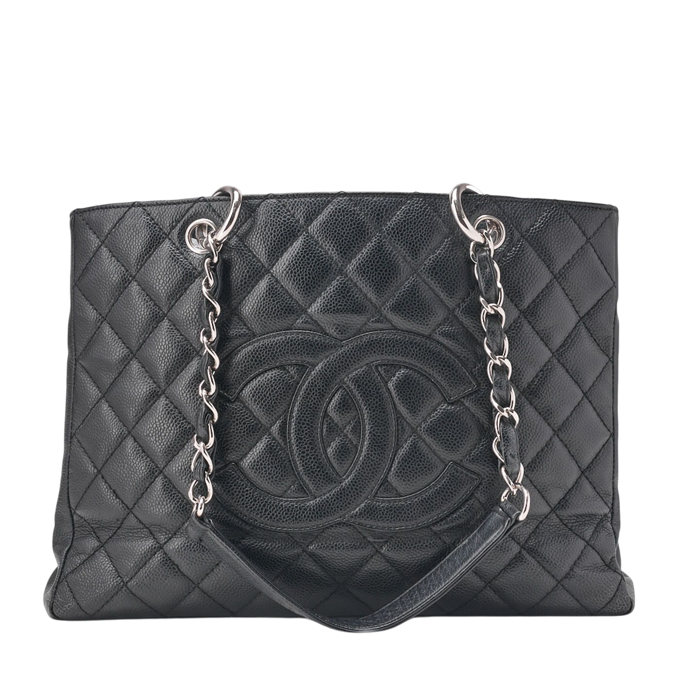 Chanel Shoulder Bag Matelasse GST Chain Tote Cabiskin Black Silver Hardware