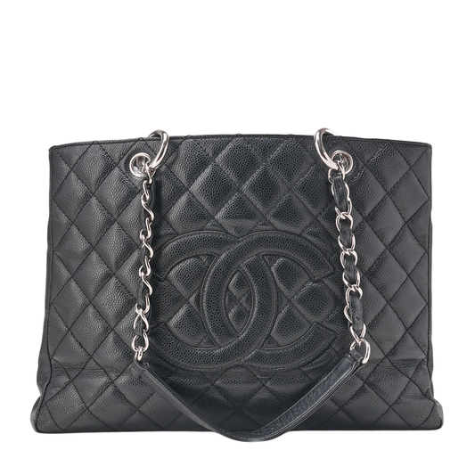 Chanel Shoulder Bag Matelasse GST Chain Tote Cabiskin Black Silver Hardware