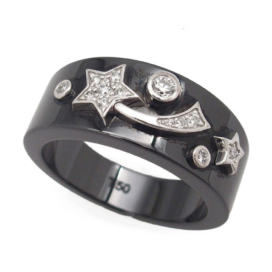 Chanel Cosmic Comet Ring Black White Gold Ceramic 18K Star Pave Diamond