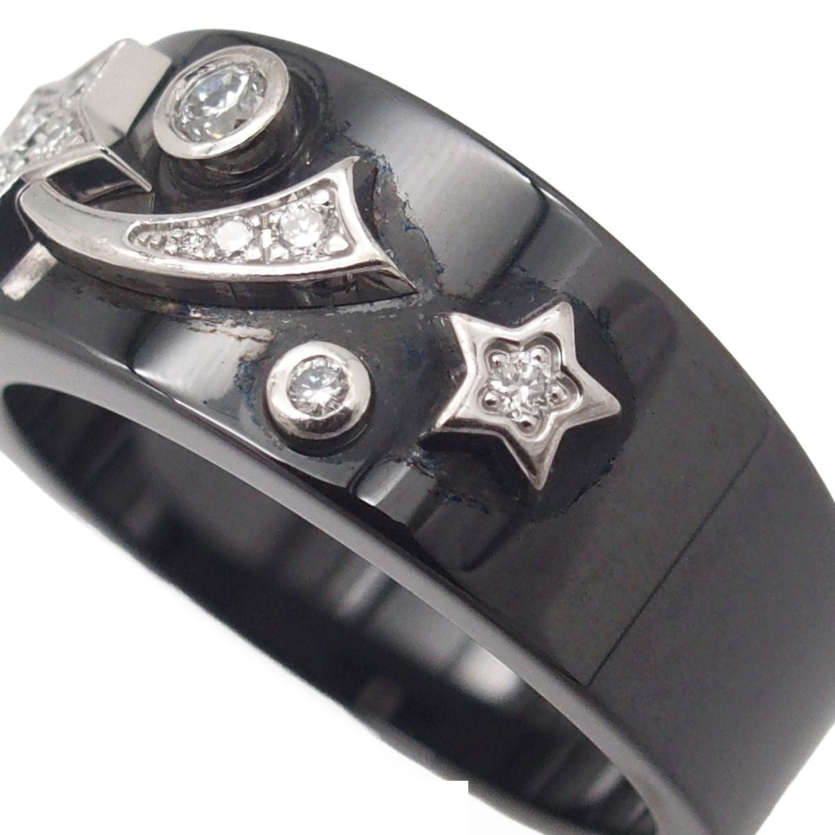 Chanel Cosmic Comet Ring Black White Gold Ceramic 18K Star Pave Diamond — view 6