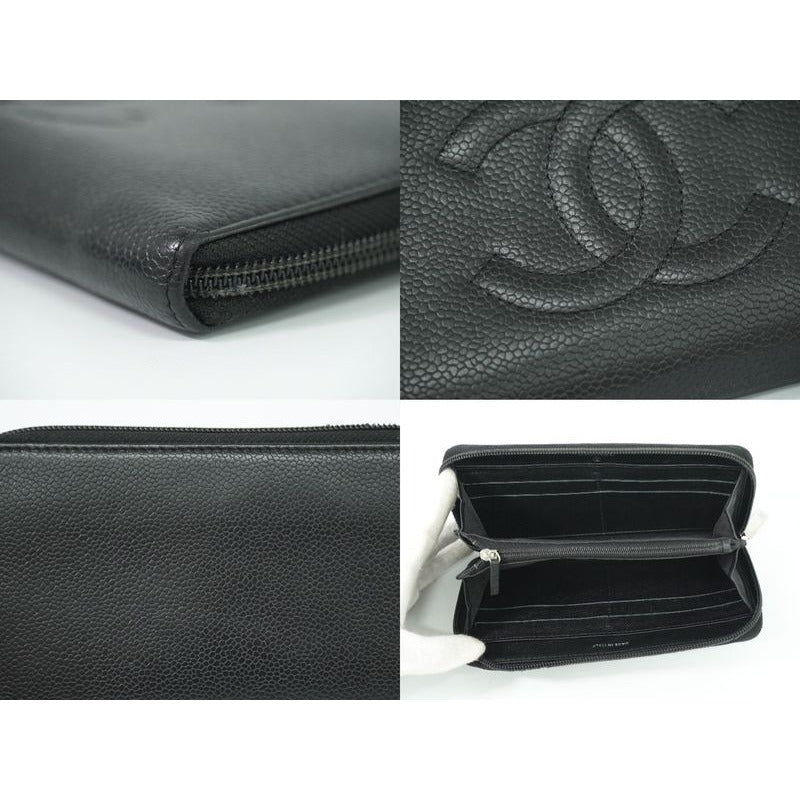 Chanel Coco Mark Round Zipper Long Wallet Caviar Leather — view 7