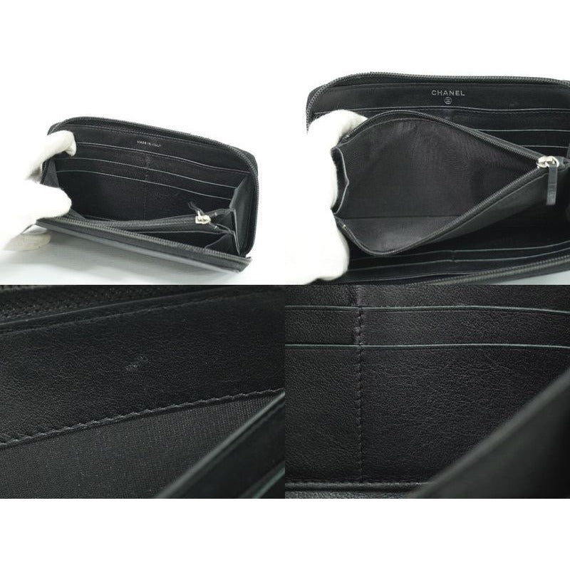 Chanel Coco Mark Round Zipper Long Wallet Caviar Leather — view 8