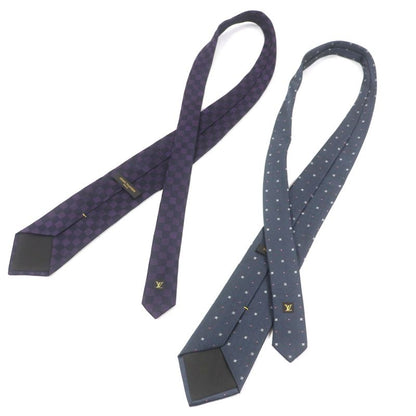 Louis Vuitton Silk Damier Monogram Set Of Two Ties Neckties Gray Made In Italy