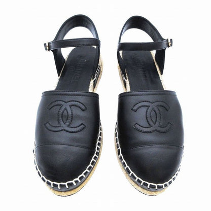 Chanel Coco Mark 20s Leather Sandals Women's Black G36184 Espadrilles Size 23cm