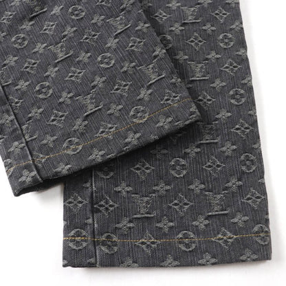 Louis Vuitton 100% Cotton Monogram Denim Pants With Logo Button Indigo Black 38