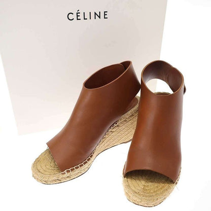 Celine Espadrille Open Toe Leather Wedge Sole Sandals Cspc Brown 35