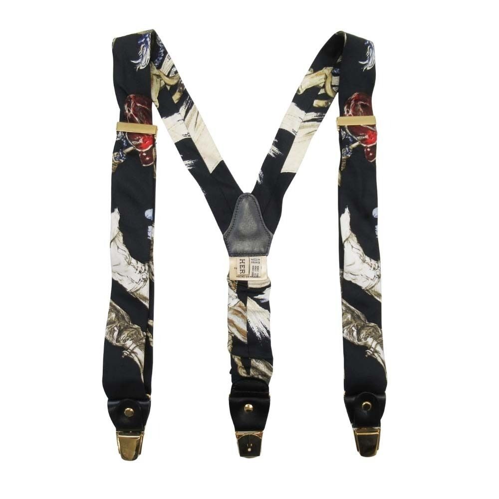 Hermes Vintage Suspenders Hanging Belt Silk Carre Gold Black