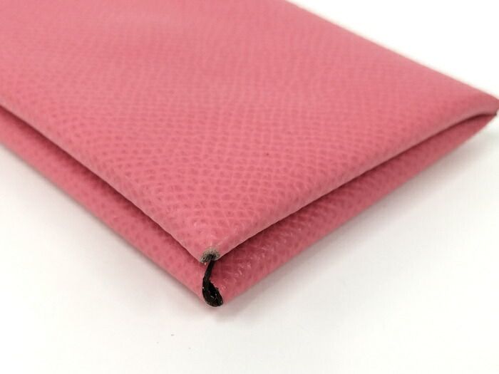 Hermes Calvi Card Case Leather Pink Stamped A