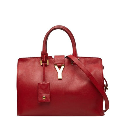 Saint Laurent Line Petit Cabas 2-Way Shoulder Bag Red Gold Leather