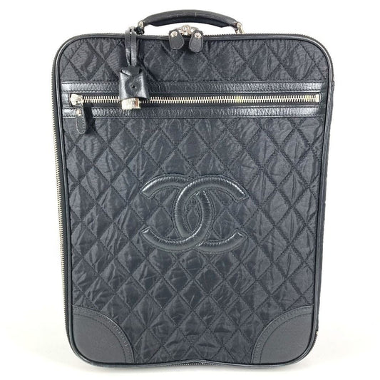 Chanel Travel Bag CC Logo Leather Nylon Black Carryon Luggage